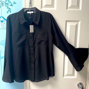 NWT Calvin Klein Modern Essentials Black Button Down Bell Sleeves Women’s Size M